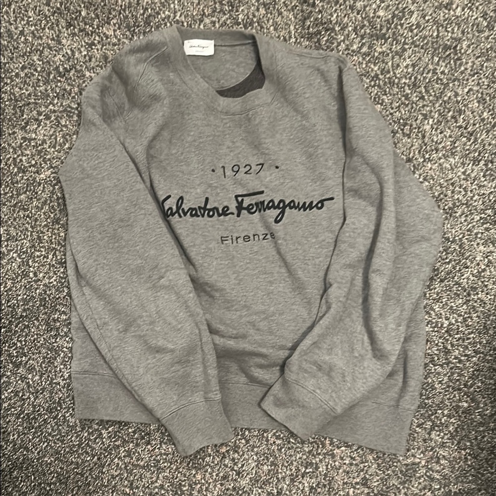Salvatore Ferragamo Gray Crewneck Sweater Classic Style